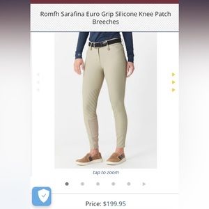 Romfh Sarafina Euro Grip Silicone Knee Patch Breeches, Size 32R